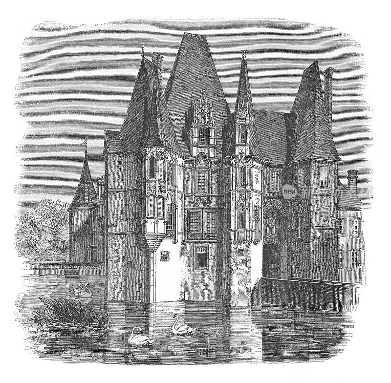 The castle d'O, department de l'Orne(古董版画)